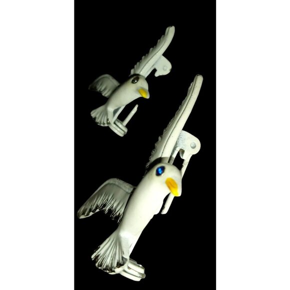 GERRY'S Signed Vintage White Seagull Brooch Set Enamel Bird Blue Eye Rhinestone - Picture 6 of 9